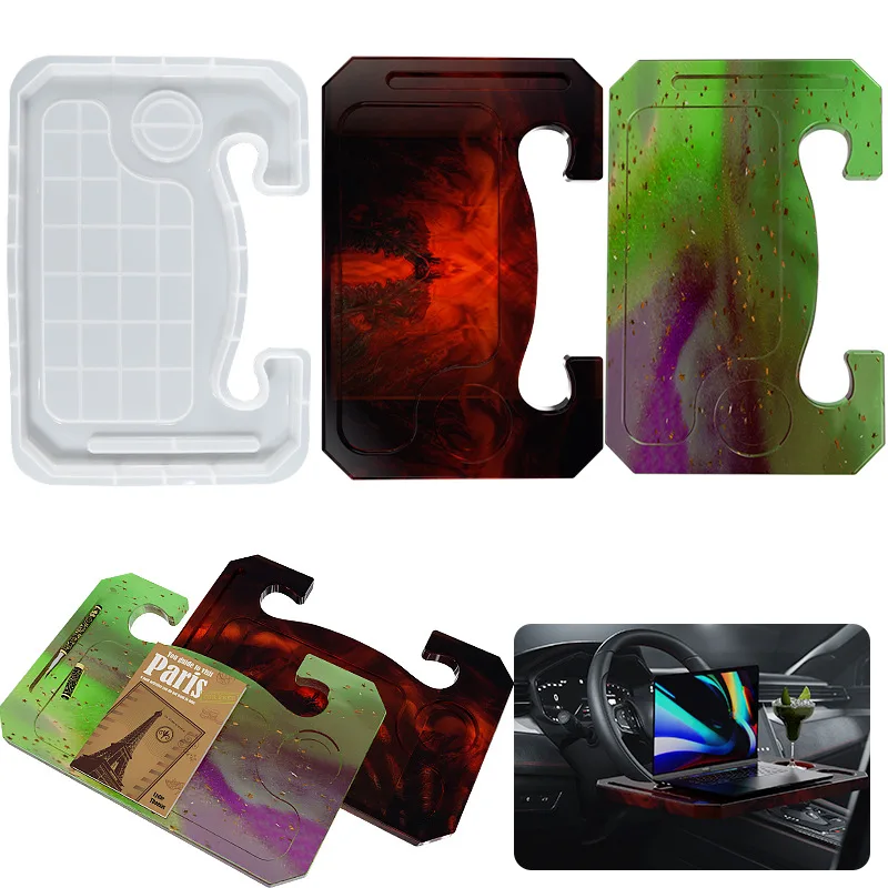 

DIY Crystal Epoxy Resin Mold Car Dinner Plate Steering Wheel Notebook Bracket Rack Car Tray Silicone Mold