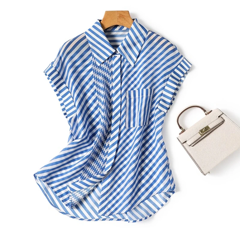 Шифоновая женская рубашка в полоску винтажные блузки летние женские топы без