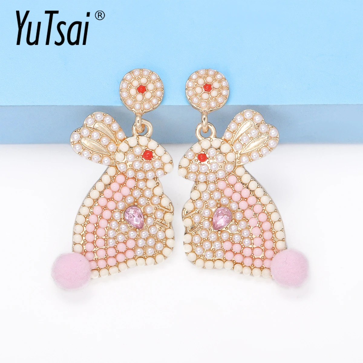 

YUTSAI Cute Imitation Pearl Rabbit Drop Earrings Fashion Girl Animal Pendant Office Party Earring for Women Gifts YT1112