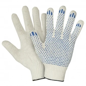 Перчатки ХБ с ПВХ 5 нитей 10 класс точка белые (10 пар)