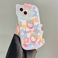 cute hello kitty cartoon flowers luxury chain phone case for iphone 13 12 11 pro max xr xs max x shockproof soft shell girl gift