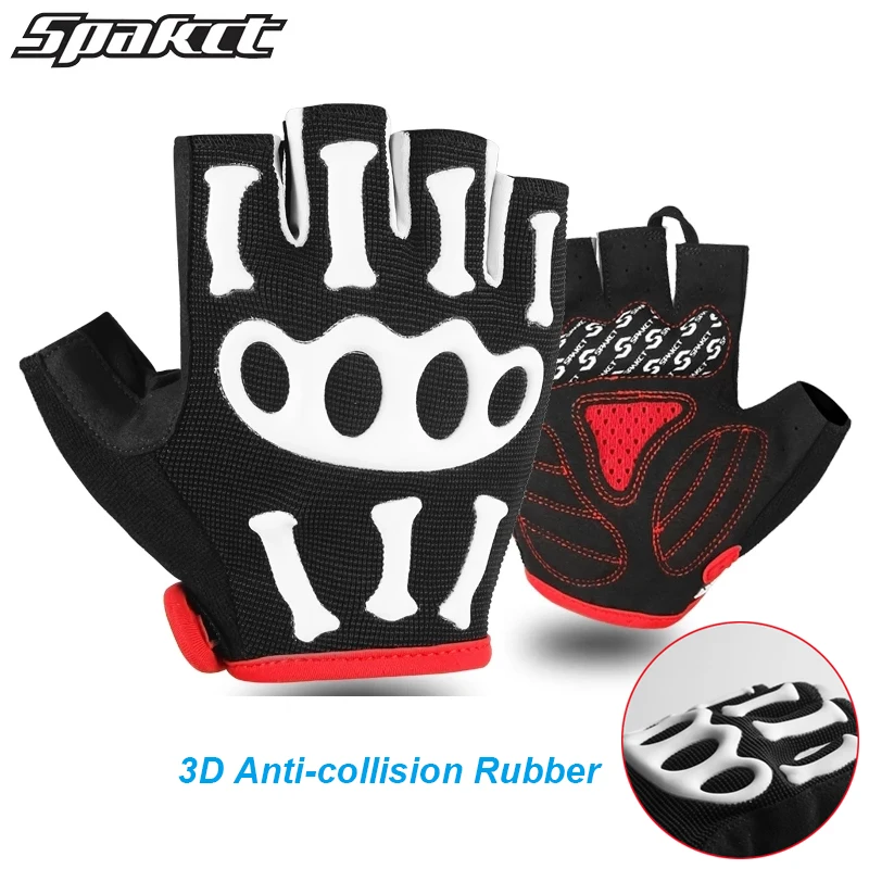 

SPAKCT Skull Gloves Bike SRG Silicone Gel Pad MTB Road BMX Gloves Bicycle Cycling Wear Summer Short Half Finger Gloves Skeleton