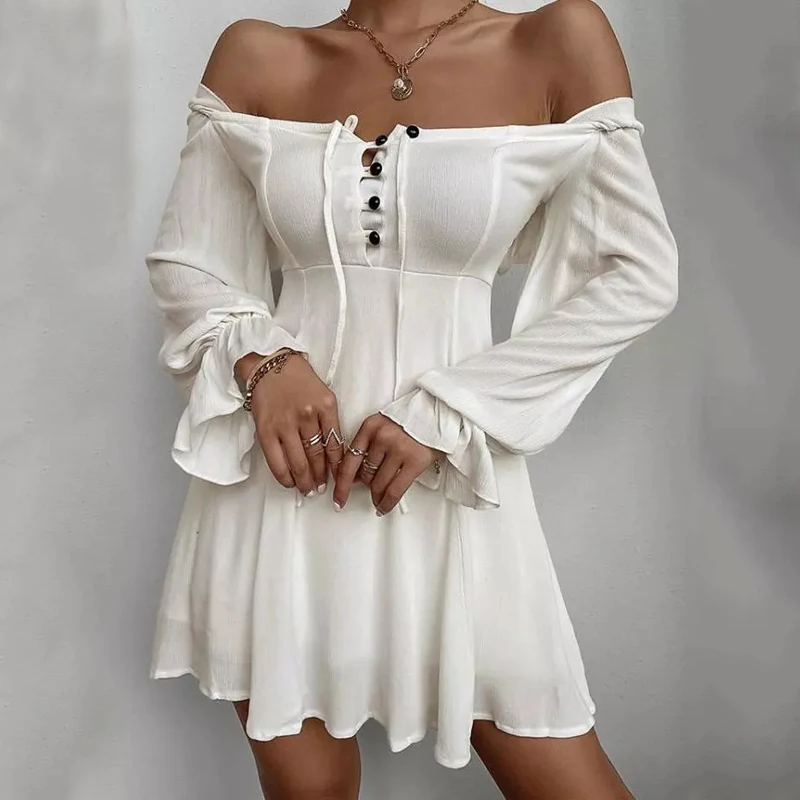 

New Spring Autumn Sexy Sweet Solid Button Bandage Dress Long-sleeved Women's Casual Fashion Mini Dress Lady Clothing Y2K