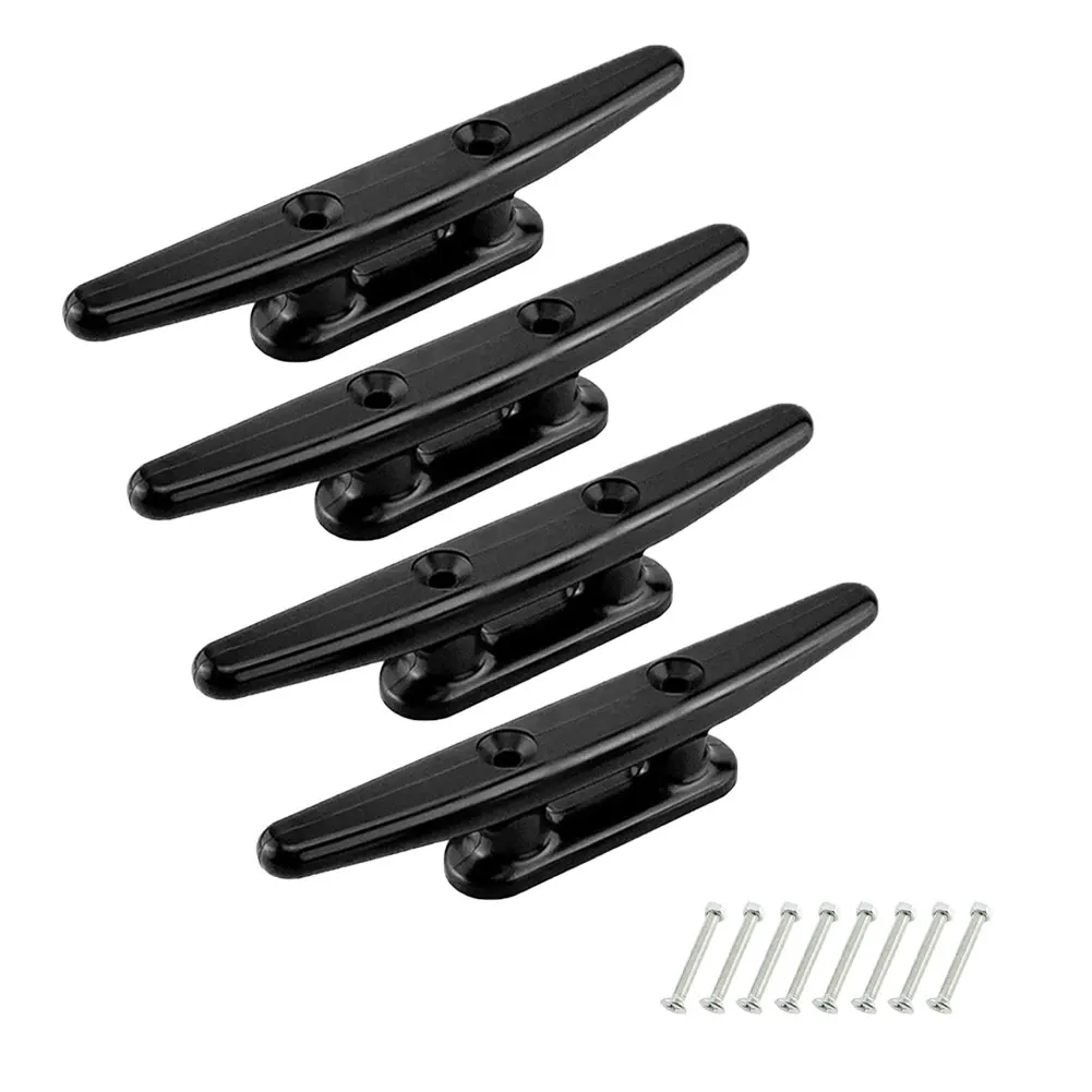 

4pcs Low Flat Black Nylon Accessories With Screws Dock Boat Cleat Nautical Decor Open Base Mooring For Rope Hardware 4inch 5inch