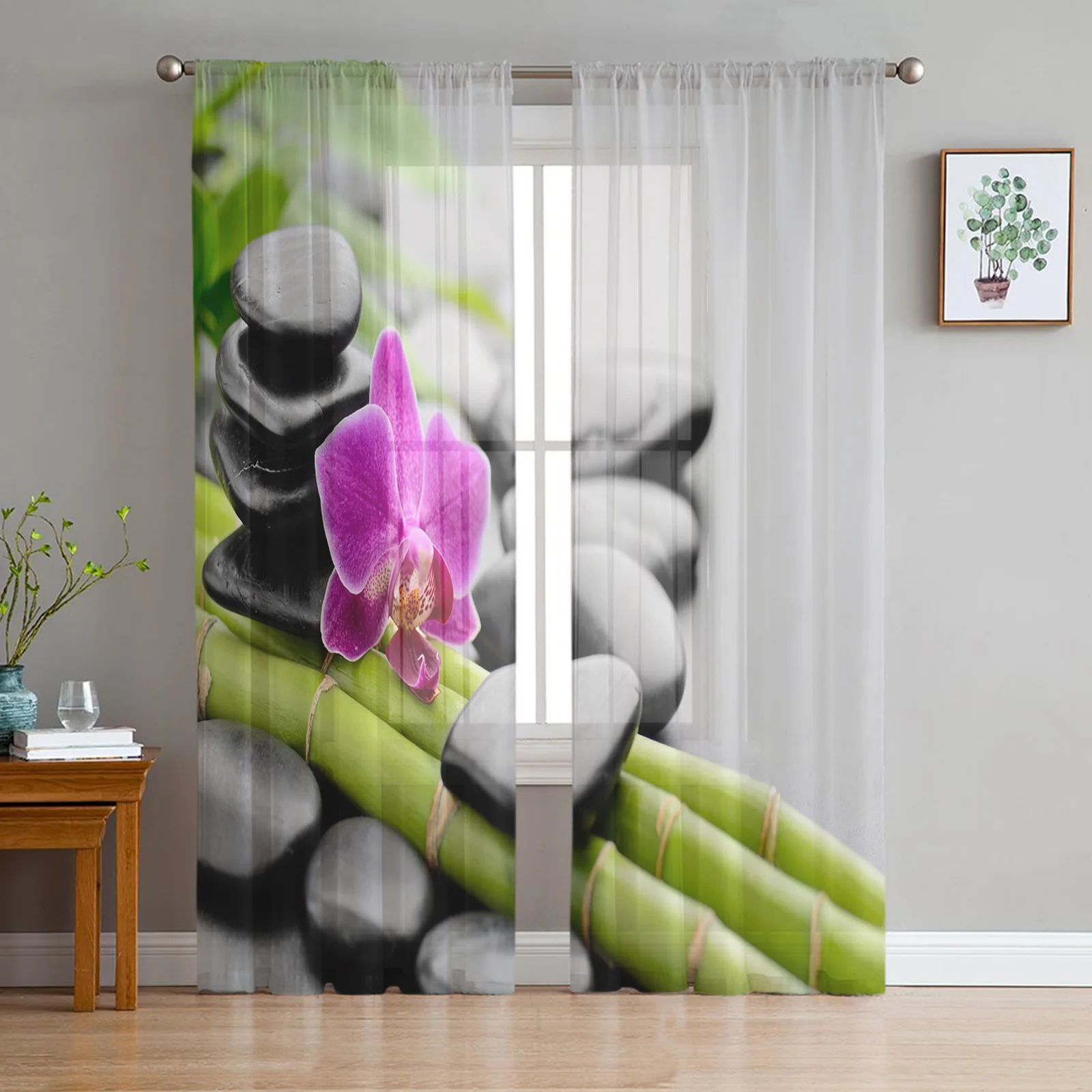 

Orchid Basalt Stone Bamboo Sheer Curtains Tulle for Living Room Bedroom Kitchen Voile Drapes Home Decoration Window Treatment