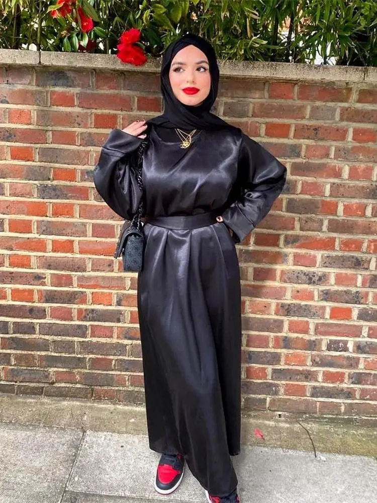 Ramadan Eid Kaftan Satin Abaya Dubai Pakistan Turkey Muslim Hijab Maxi Modest Dress Islamic Clothing Abayas For Women Robe Arabe