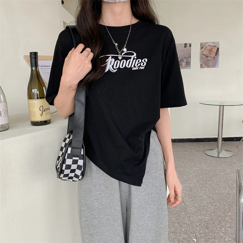 

Loose Letter Print Casual Irregular Tshirt Women's T-shirts Tops Japanese Cute Ulzzang Female Korean Harajuku Clothes For Women