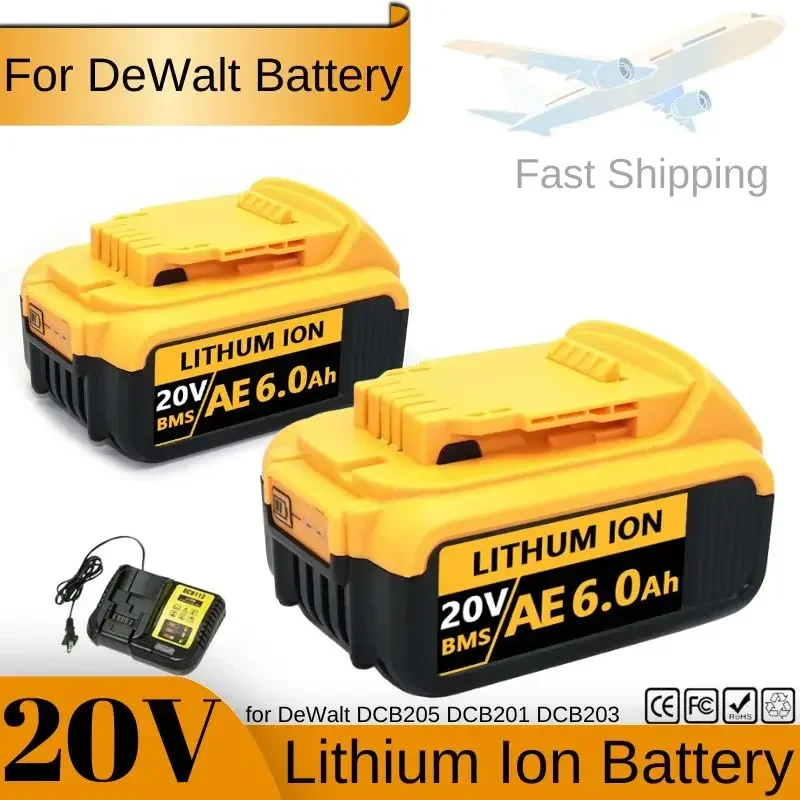 Фото Сменный литий-ионный аккумулятор для DeWalt DCB205 DCB201 DCB203, 18В/20 вольт, макс. 6,0 Ач, 8,0 Ач, 12,0 Ач, DCB200 №1