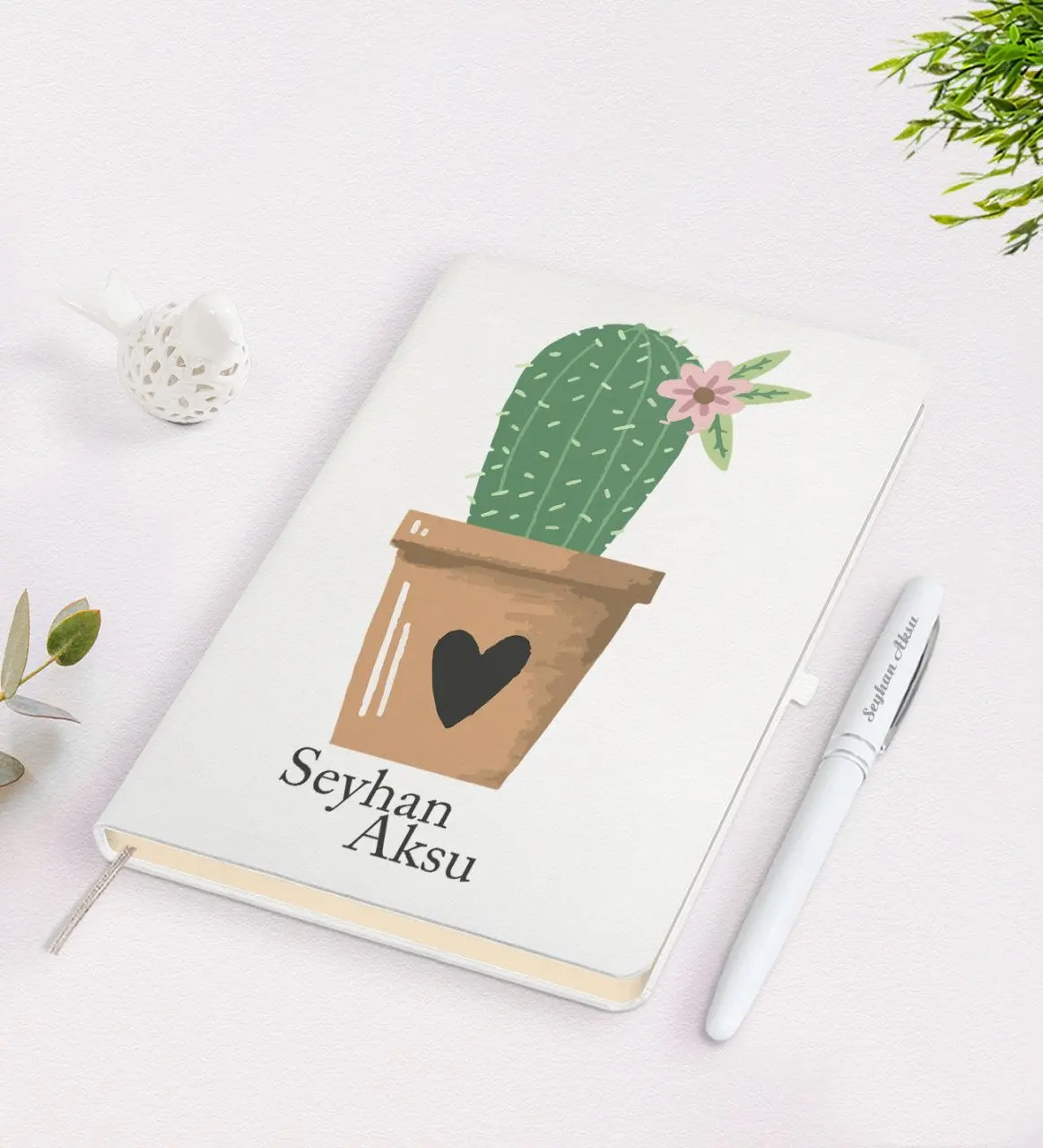 

Персонализированный Белый блокнот и ручка с дизайном в виде кактуса