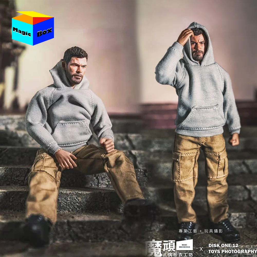 

1/12 мужской серый свитер с капюшоном с солдатами, толстовки, брюки, повседневный комплект одежды для 6-дюймовой экшн-фигурки, костюм на тело