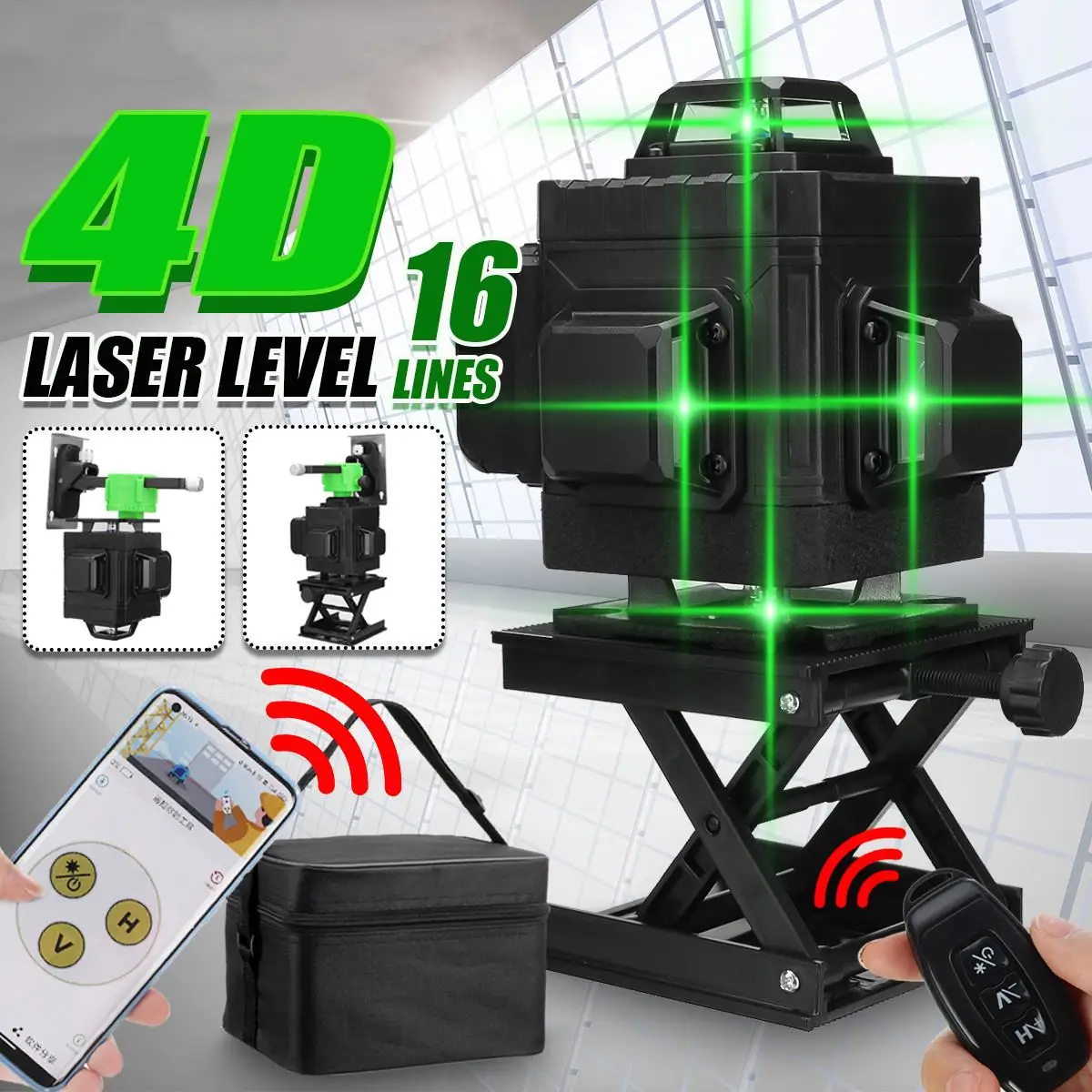 APP Control 16 Lines 4D Laser Level Green Line Self-Leveling 360 Horizontal And Vertical Super Powerful Green Beam Laser Level