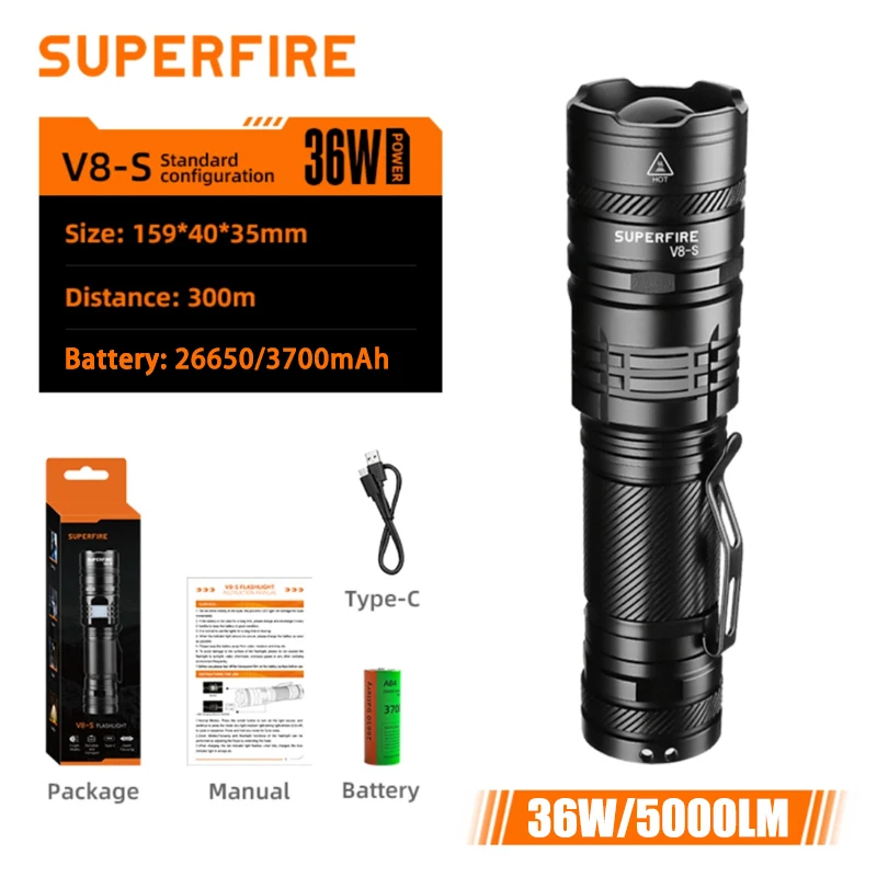 

SUPERFIRE V8-S 5000LM Тактический фонарик