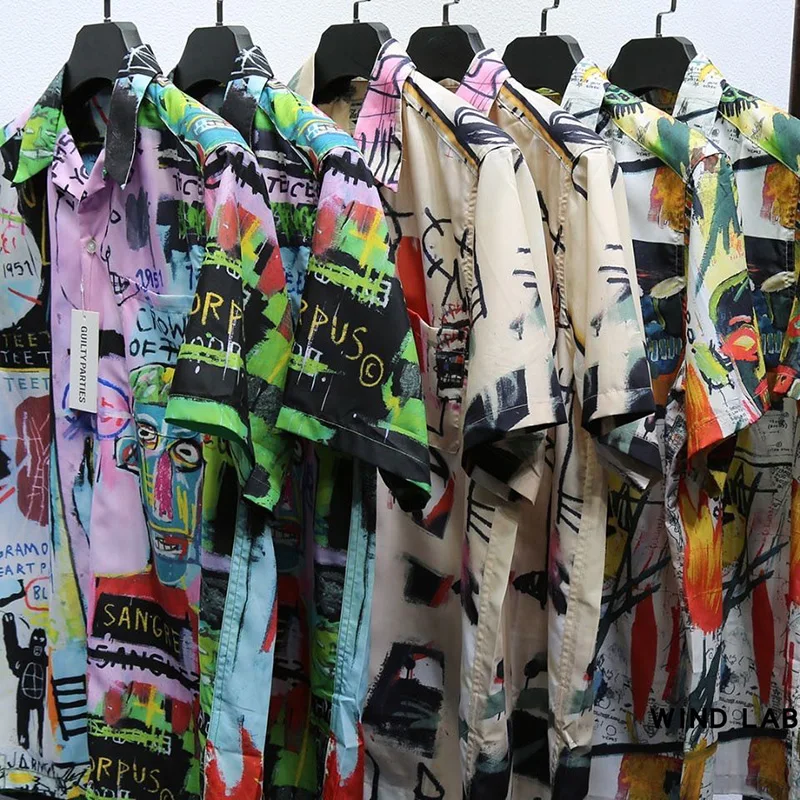 WACKO MARIA Shirt Graffiti Oversize Leisure Men Women 1:1 Wacko Maria Hawaiian Shirt