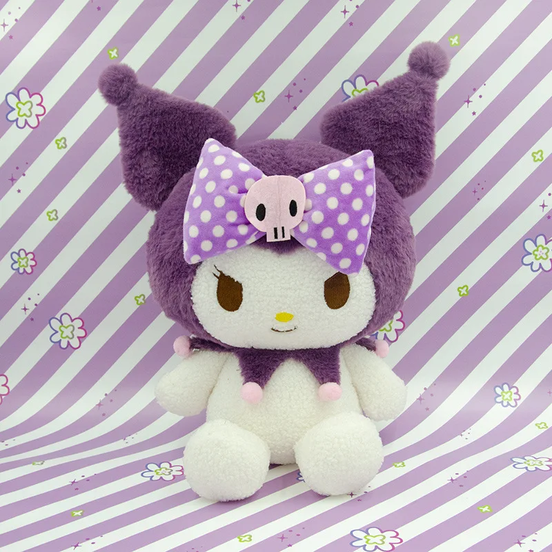 Подушка Kuromi Sanrio с милым бантом набивная плюшевая игрушка из ПП хлопка украшение