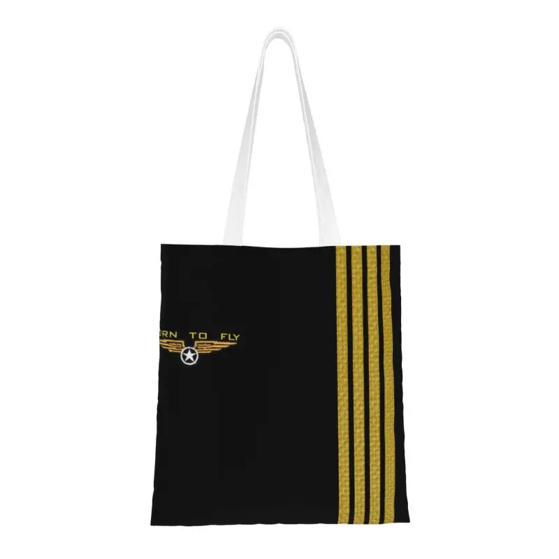 

Custom Born To Fly Flight Pilot Shopping Canvas Bags Women Recycling Grocery Flying Aviation Aviator Tote Shopper Bags