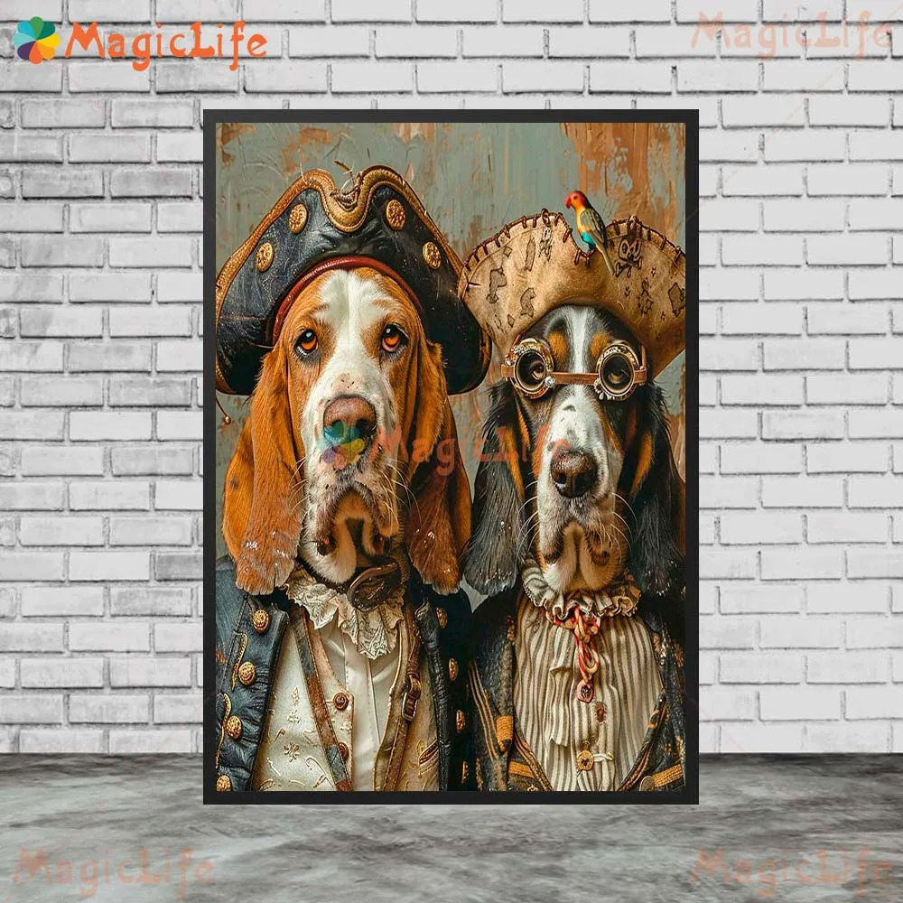 Винтажный портрет собаки пары Смешные животные плакаты настенные картины для гостиной скандинавский плакат настенное Искусство Холст Картина без рамки