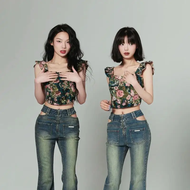 Женская блузка с открытыми плечами и цветочным принтом