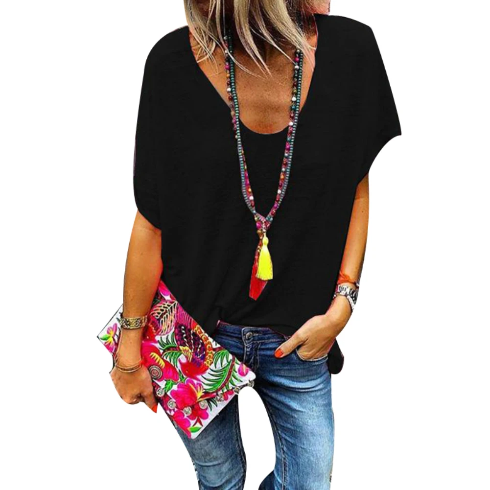 

Women T Shirt Women Oversized Candy Color V Neck Ladies Sweatshirt Short Sleeve T-shirt FD10550