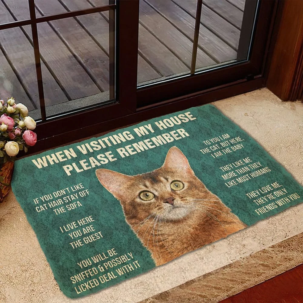 Please Remember Somali Cat House Rules Custom Doormat Decor Print Animal Floor Door Mat Non-Slip 3D Soft Flannel Carpet