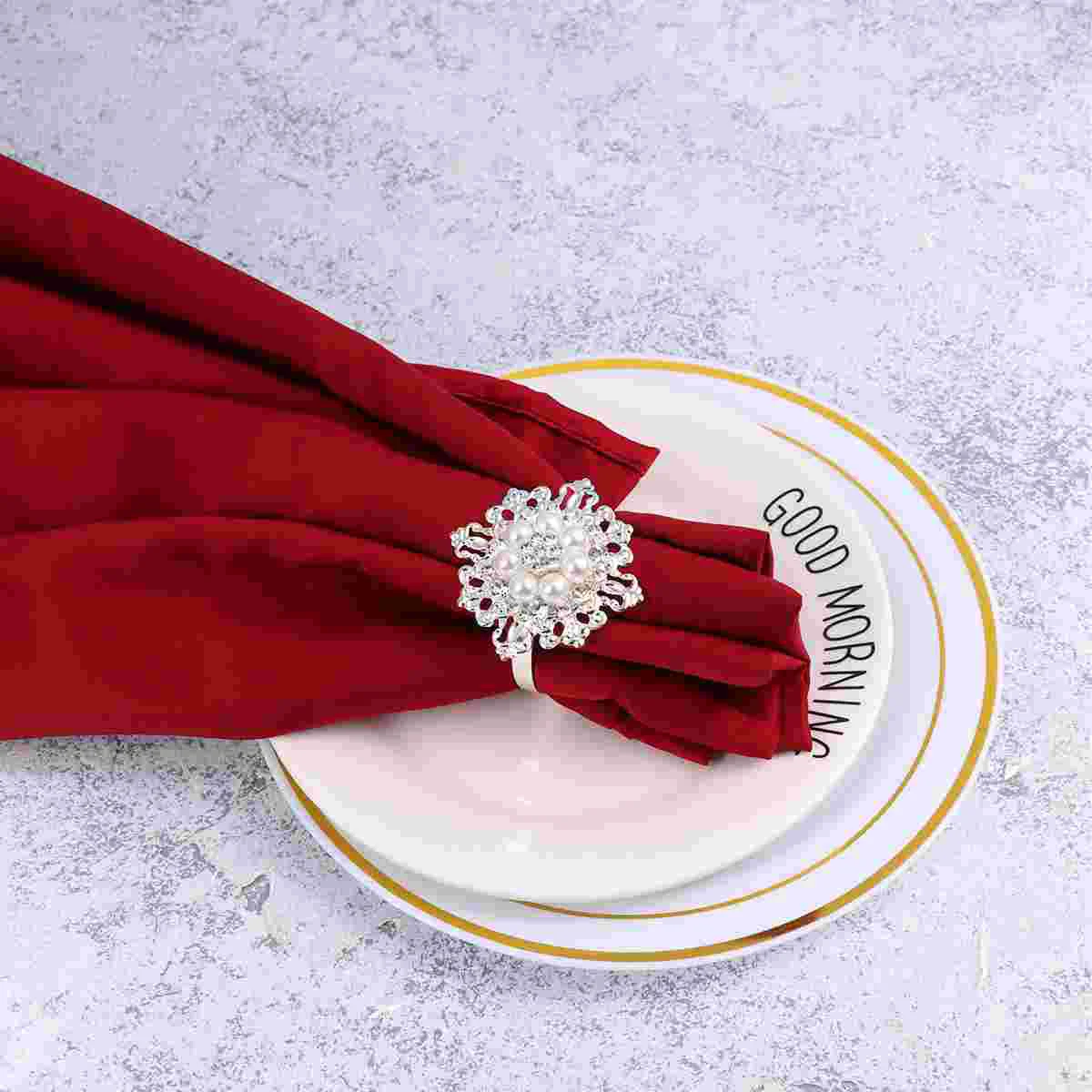 

10pcs Floral Style Napkin Rings Napkin Holder Wedding Banquet Dinner Decoration (Silver)