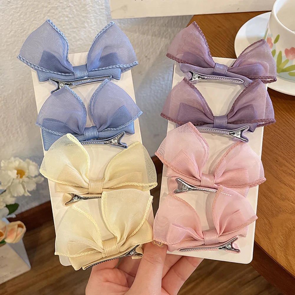 

2Pcs/Set New Solid Organza Bowknot Hair Clips For Cute Baby Girls Handmade Bows Hairpin Barrettes Headwear Kids Hair Accessories