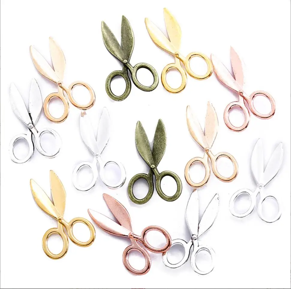 100pcs 16*10mm Two Color Scissors Charms Pendants Handmade Decoration Vintage For DIY Jewelry Making Findings F0043