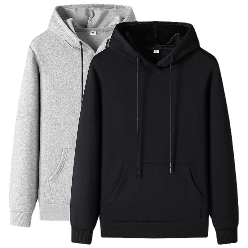 

Men's autumn and winter new fleece loose tide brand sweater youth casual solid color thickened hooded sweater M-4XL