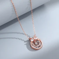s925 sterling silver bow double ring necklace womens light luxury simple pendant clavicle chain jewelry