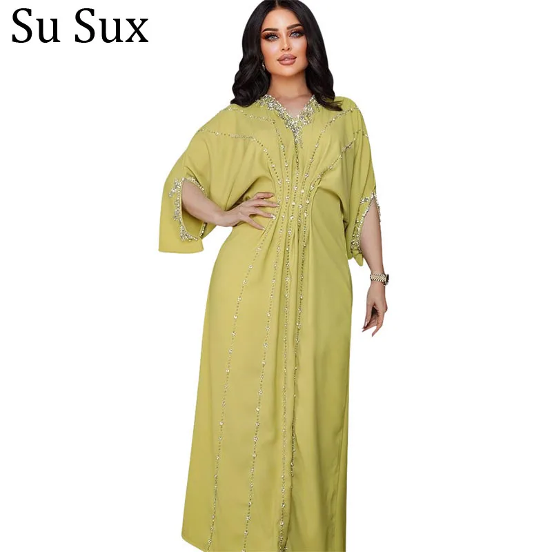 

Dubai African Dresses For Women Muslim Fashion Abaya Kaftan Robe Djellaba Diamond V Neck Maxi Dress African Clothes 2022 Autumn
