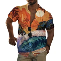 beach coconut tree shirts for men tops breathable material comfortable single breasted short sleeve shirt summer mens clothing