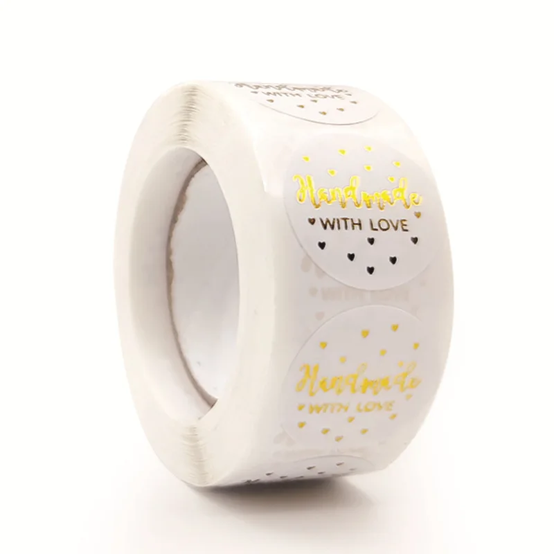 

100-500Pcs 1Inch Golden Handmade with Love Label Stickers for Gift Card Box Package Party Wrapping Baking Food Small Business
