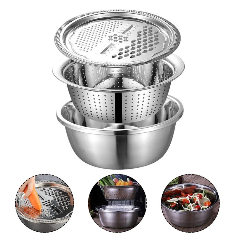 

3Pcs/Set Multifunctional Kitchen Graters Cheese with Stainless Steel Drain Basin for Vegetables Fruits Salad Kitchen Items