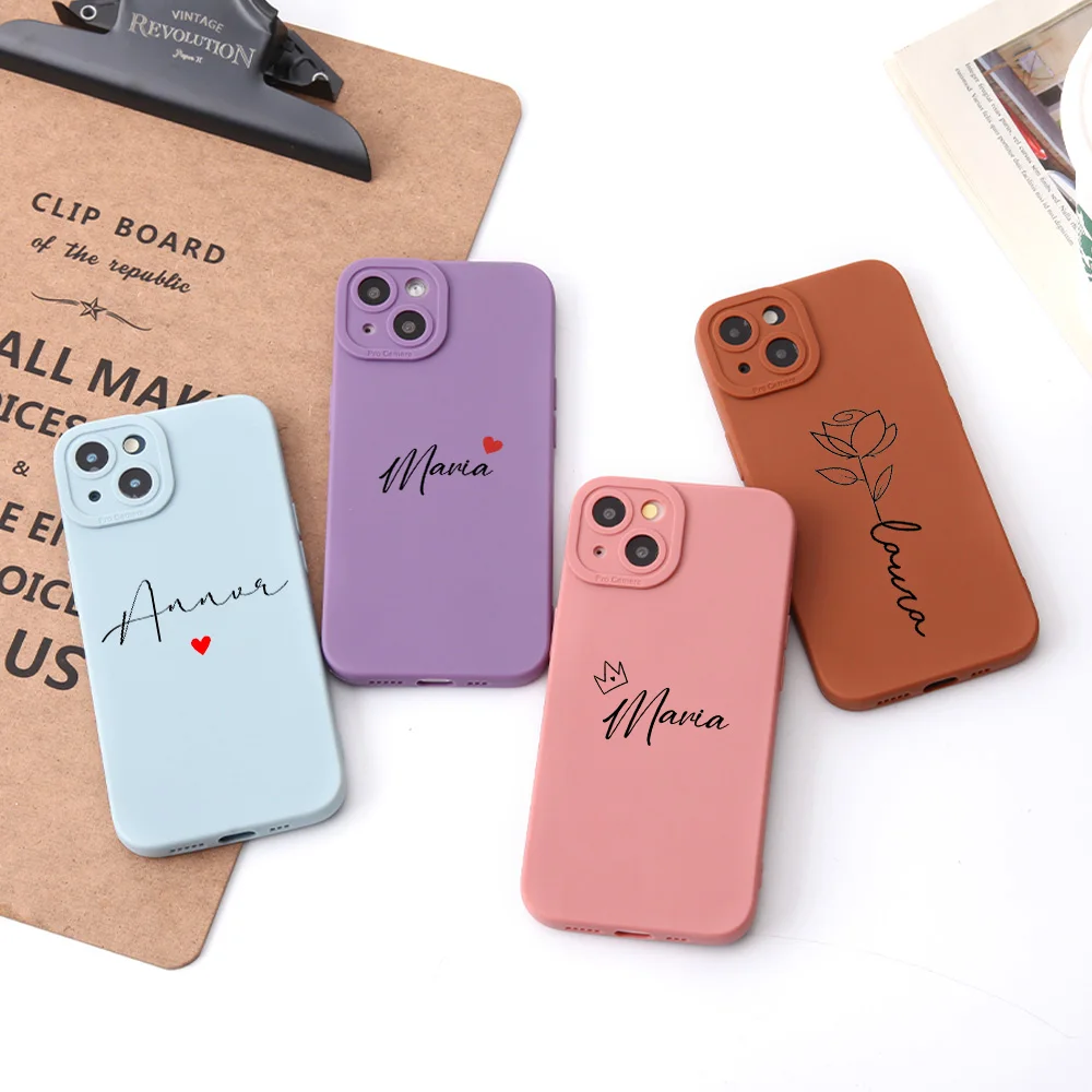 Custom Name Love Heart Design Luxury Silicone Cover for iPhone 13 Pro Max Case 11 12 7 X XS XR SE 2020 8 Plus For iPhone 13 Case