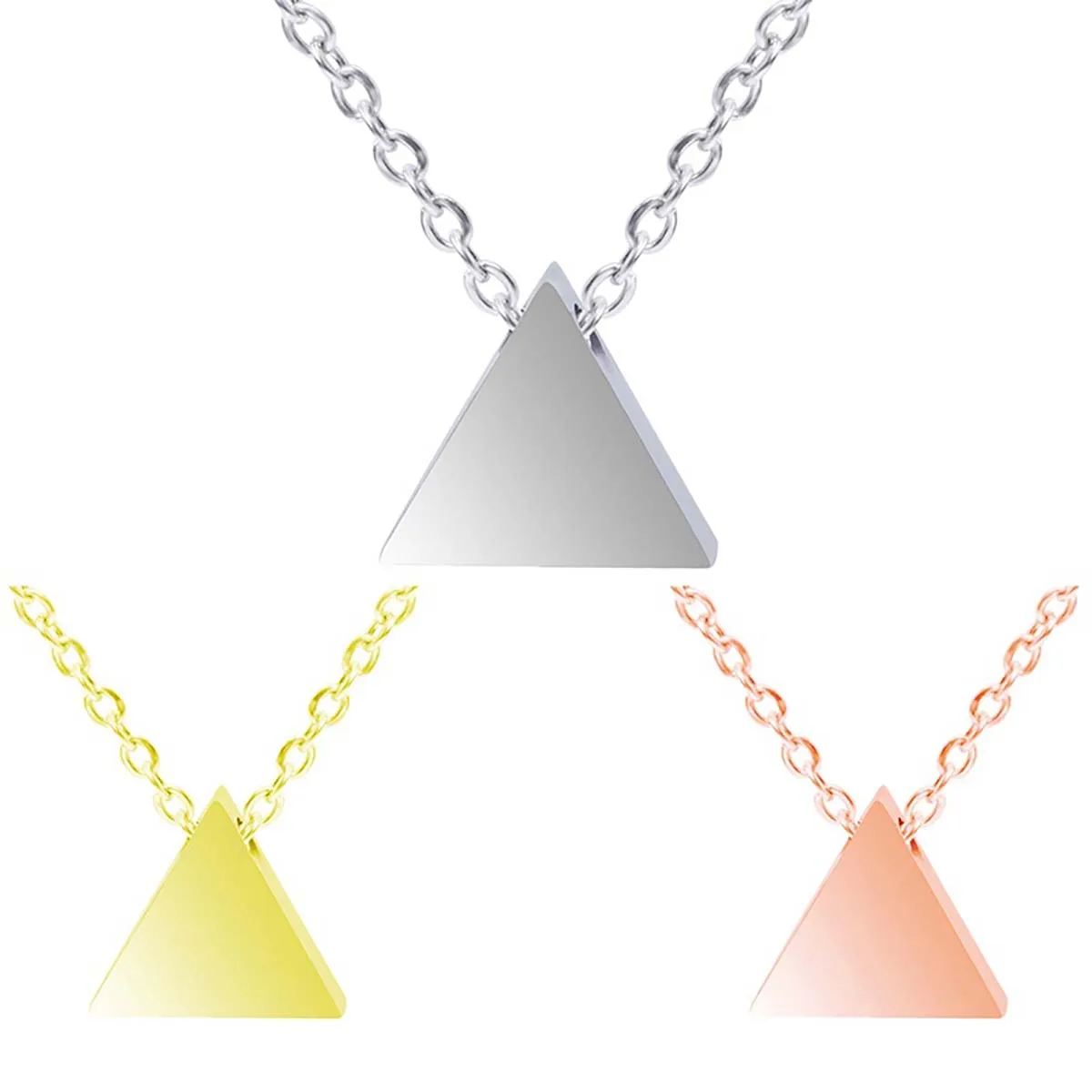 

2Pcs Stainless Steel Triangle Pendant Necklace Rose Gold/Golden/Steel Color Necklace 8x9mm Chain Length 45cm