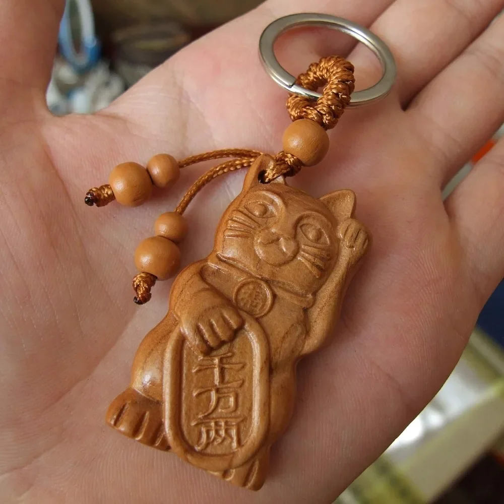 Брелок для ключей Lucky Cat Maneki Neko Fortune деревянный брелок с гравировкой в виде