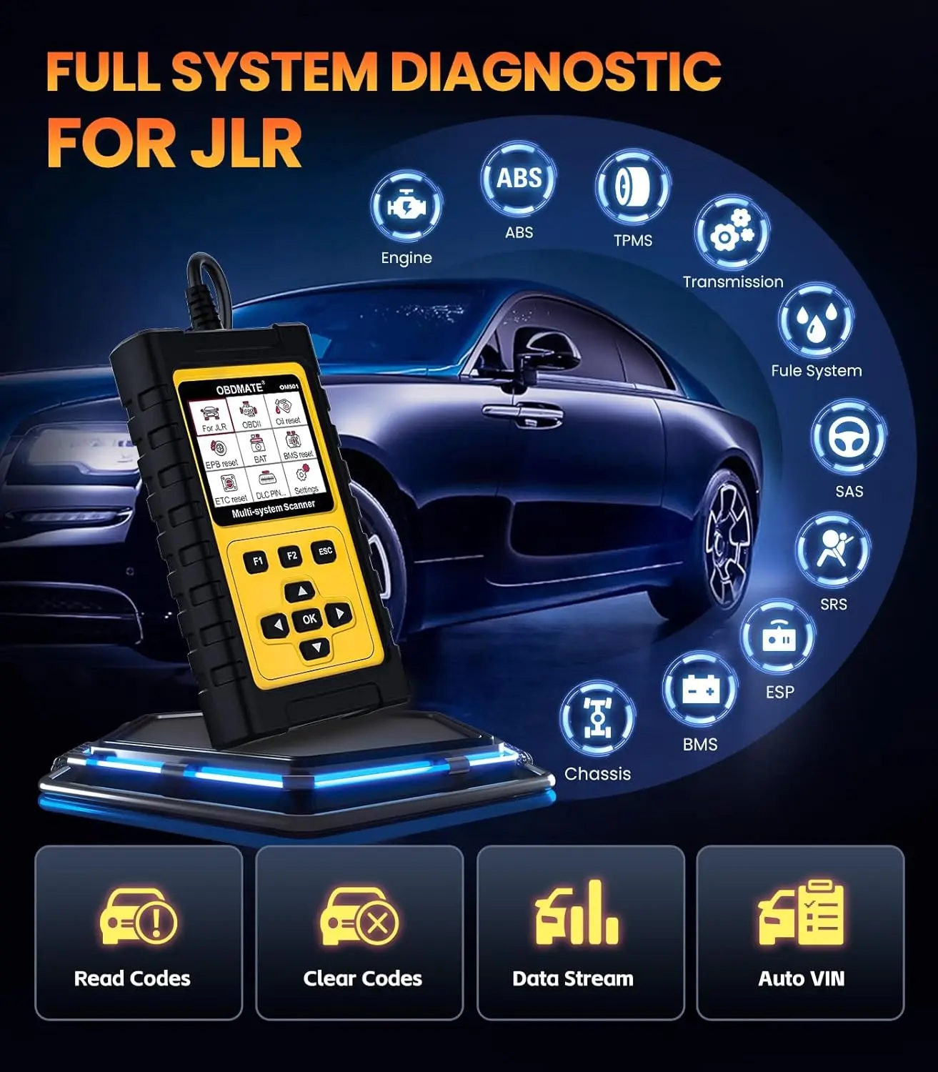 Фото Диагностический сканер OBD2 для Jaguar/Land Rover: комплексная диагностика всех систем, 15 функций сброса (EPB/ABS/SAS), считыватель кодов неисправностей, автомобильный сканер №2