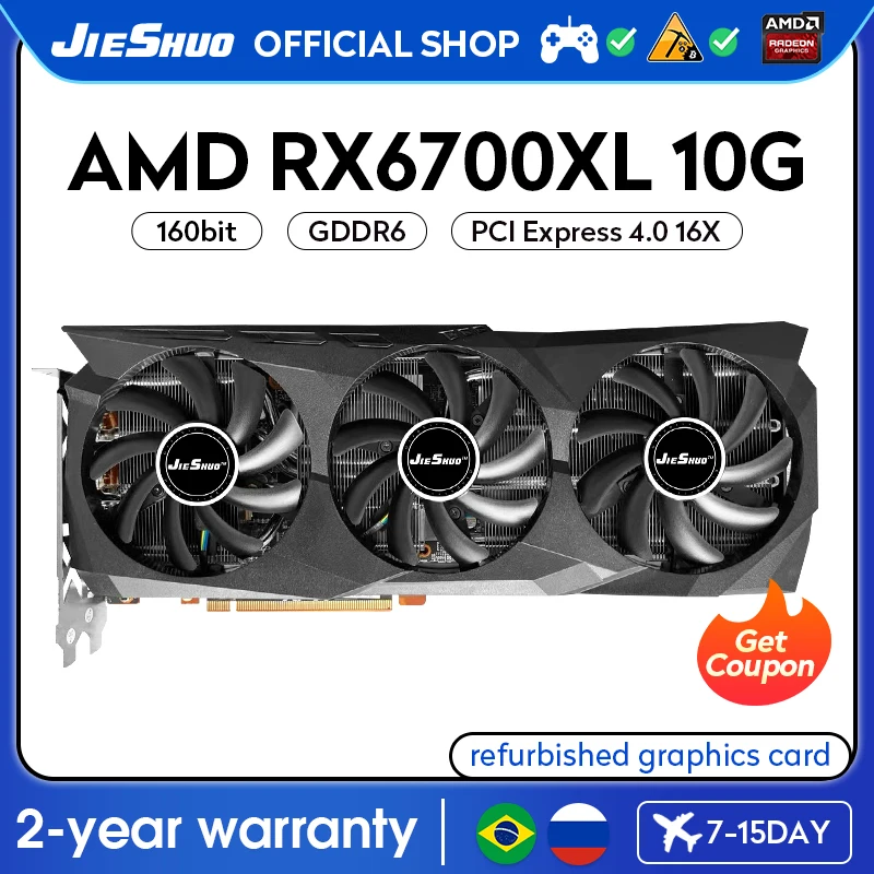 

JIESHUO AMD RX 6700XL 10GB Three-fan Video Graphics Card GPU 160-BIT GDDR6 2304 RX6700XL 10G PC Desktop Game Office KAS RVN CFX