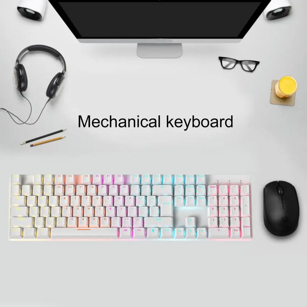 

Механическая клавиатура Plug Play, Офисная Клавиатура с 104 клавишами, металлическая панель, механическая клавиатура