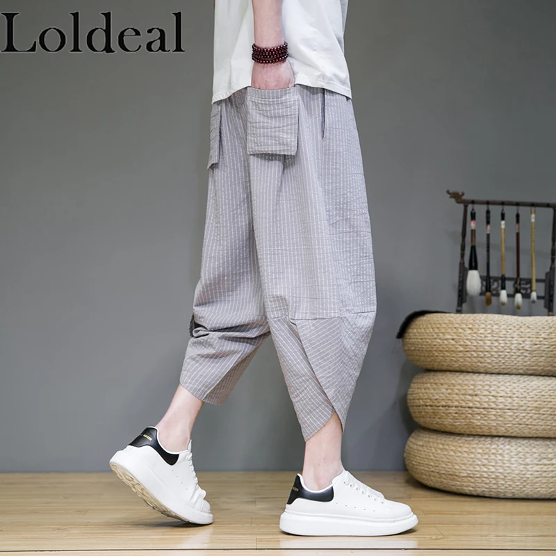 Новинка мужские летние мешковатые брюки ЯПОНСКИЕ ВИНТАЖНЫЕ полосатые и женские