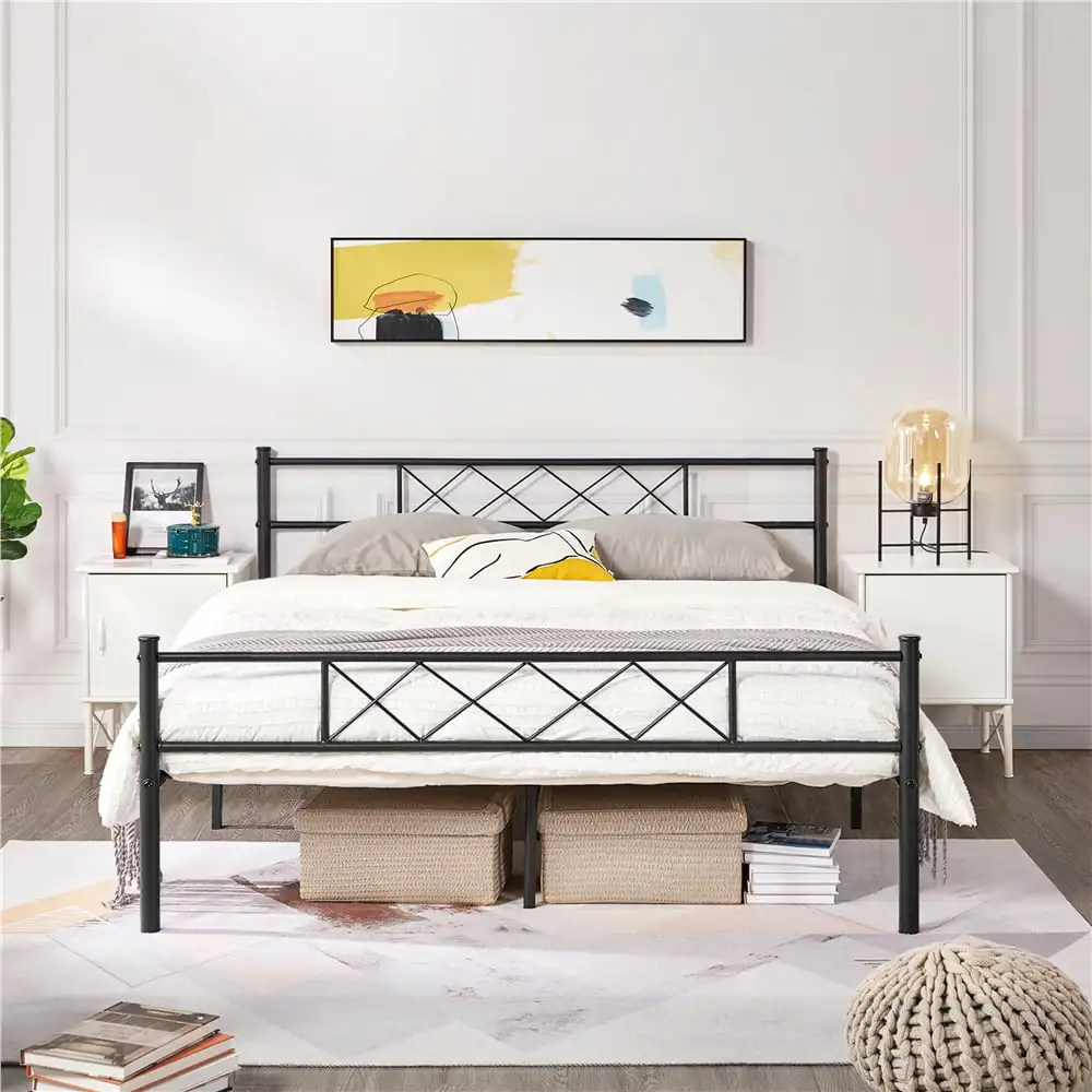 

Двуспальная кровать Easyfashion X-Design с металлической платформой, черного цвета