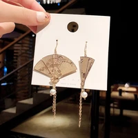 best selling chinese fan drop earrings for womens long fringed ancient style fairy tassel dangle earrings hanging jewelry