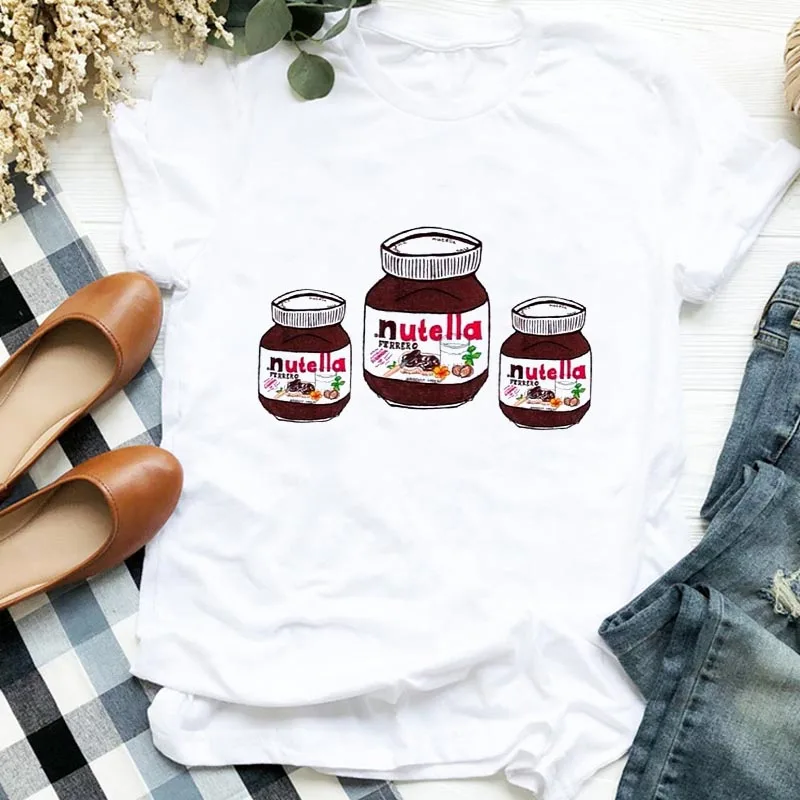 

Fashion New Female T Shirt Nutella Printed Ullzang Fashion T-shirt Graphic Cute Cartoon Summer Ladies Tee Shirt
