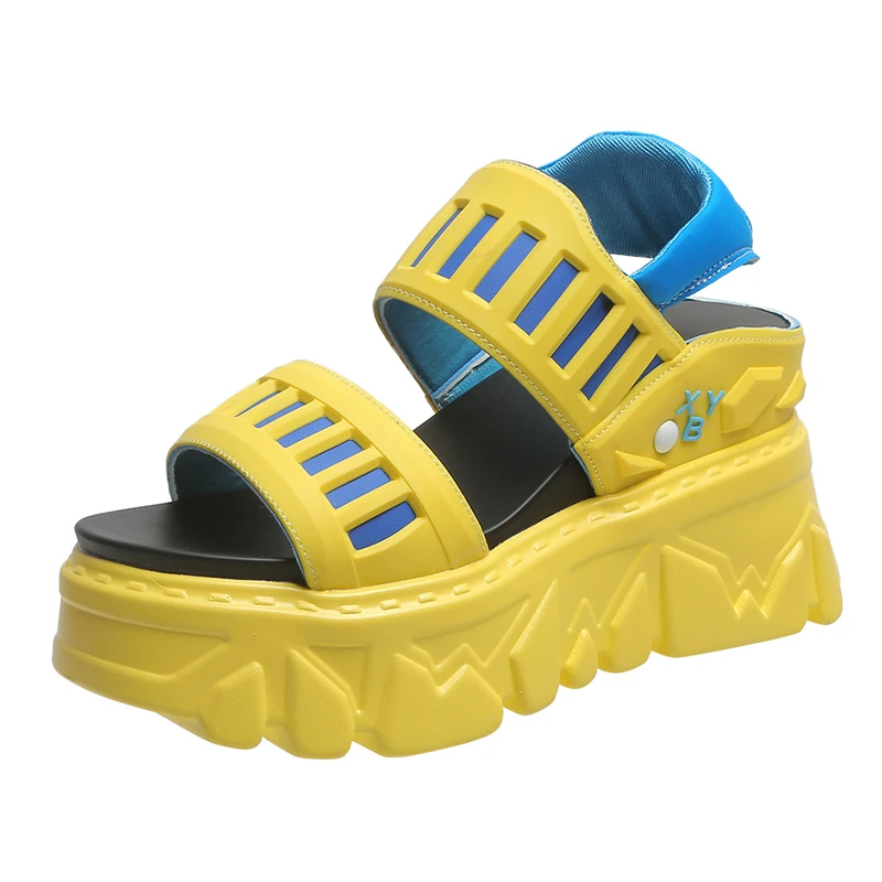 Сандалии женские кожаные на платформе 9 5 см кроссовки массивной подошве дышащие