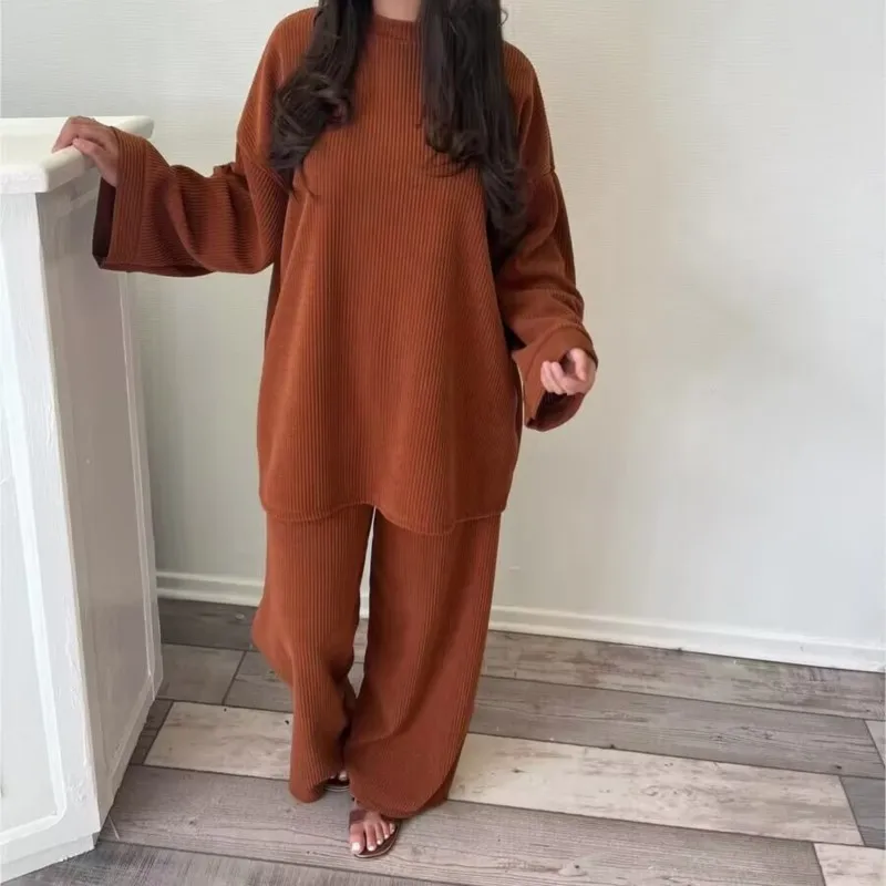 Женский вельветовый комплект из двух предметов повседневный Однотонный пуловер
