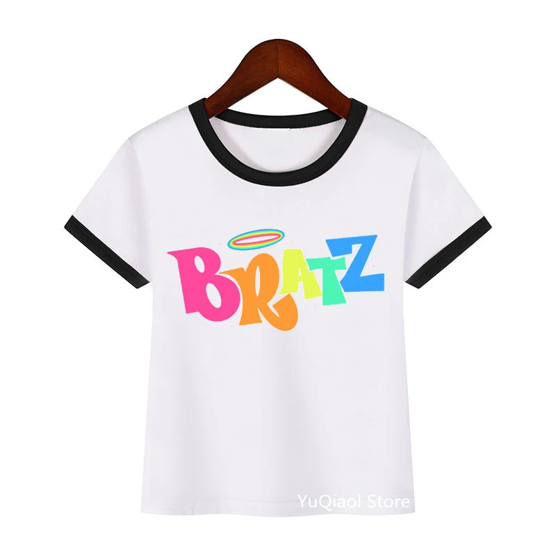 

new summer style pink lips Bratz letter print t shirt girls boys tshirt funny kids clothes harajuku shirt kawaii clothes