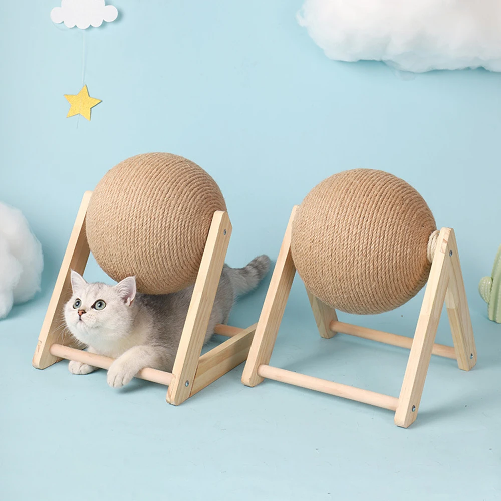 

Когтеточка для кошек, игрушка со строительным шариком, Сосновая древесина, игрушка для кошек с шариком, Интерактивная кошачья Когтеточка, м...