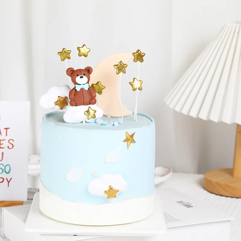 

Resin Cute Bear Cake Topper Set Baby Shower Happy Birthday Cake Topper Cake Decoration Party Supplies