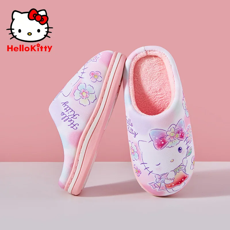 

Winter Kids Slippers for Girls Cute Cartoon Hello Kitty Shoes Keep Warm Plush House Slippers Girls Kawaii Slipper