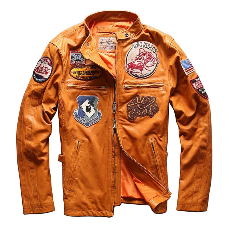 

Genuine Leather Jacket Men's Multi Embroidery Sheepskin Leather Cowhide Jacket Motorcycle Spring and Autumn Jackets