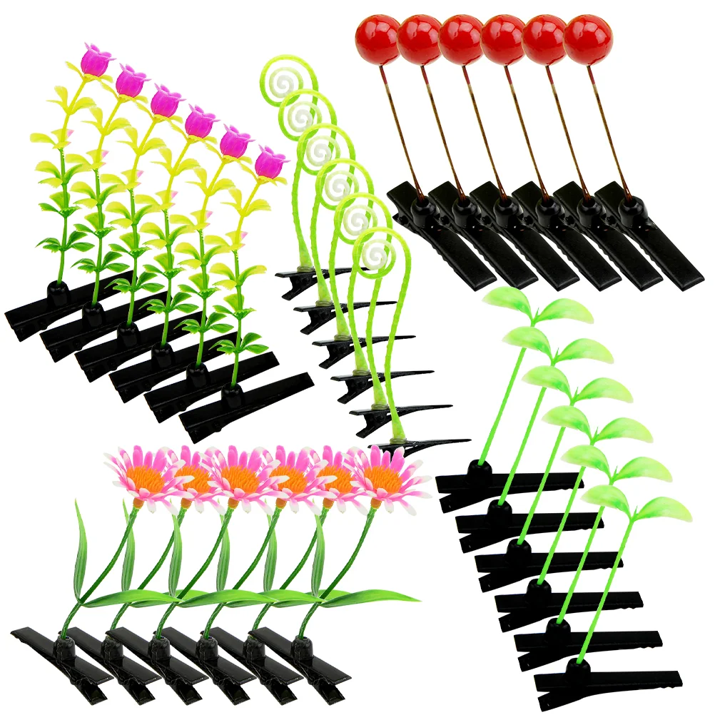 

30 Pcs Simulation Hair Clip Girl Sprout School Accessories Bean Clips Flower Hairpins Green Kids Grass